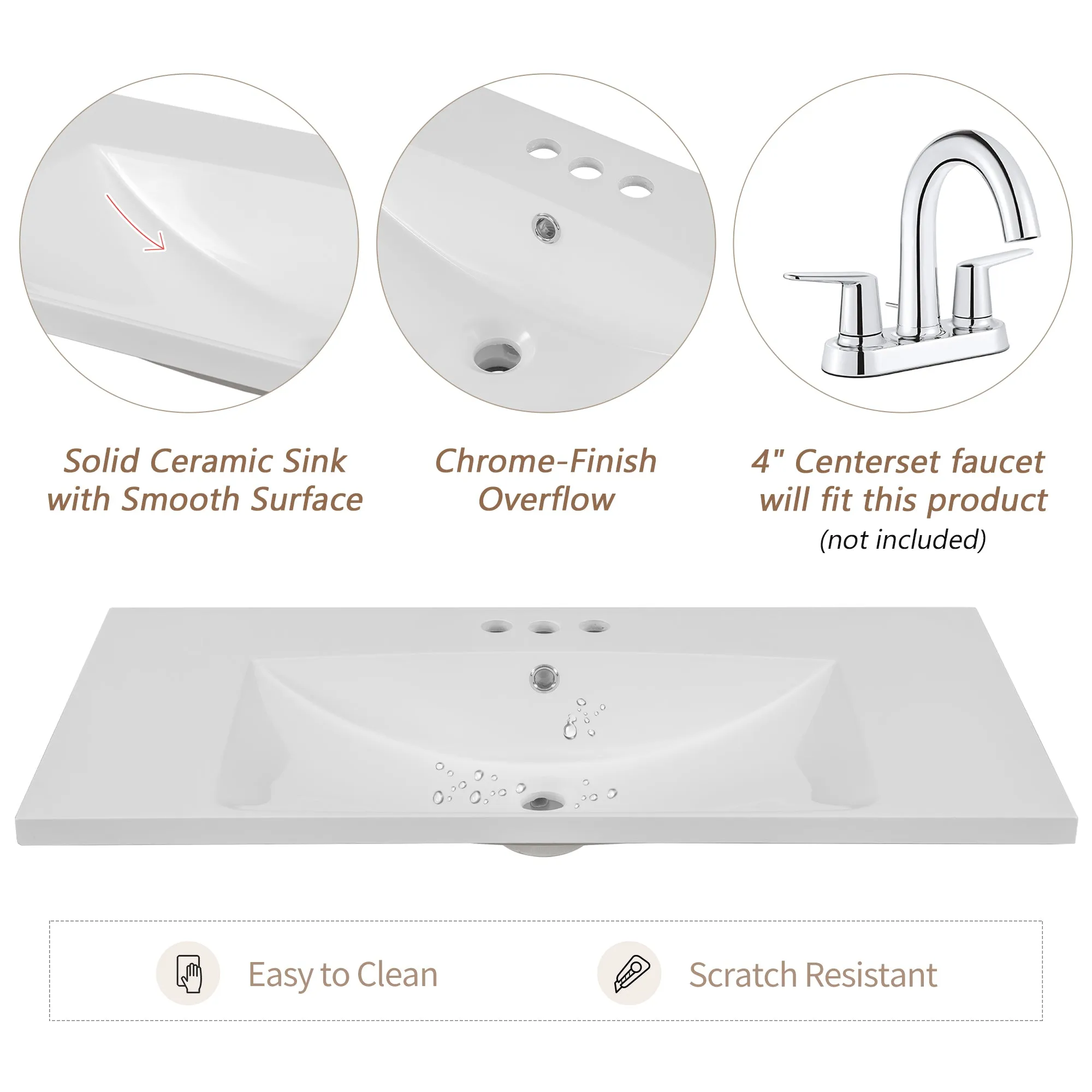 36" Bathroom Vanity, Ceramic Basin, 2 Cabinets, 5 Drawers, Solid Wood Frame, Grey (Old Sku: Sy999202Aae)
