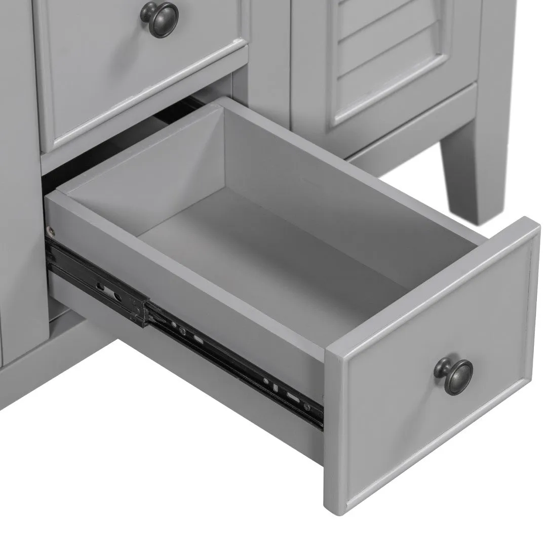 36" Bathroom Vanity, Ceramic Basin, 2 Cabinets, 5 Drawers, Solid Wood Frame, Grey (Old Sku: Sy999202Aae)