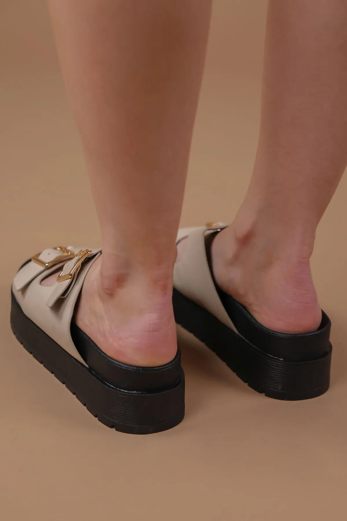 Beige Chunky Buckle Sandals