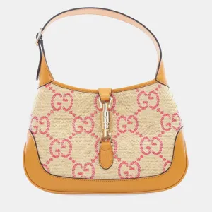 Beige/Brown Raffia Small GG Jackie 1961 Shoulder Bag