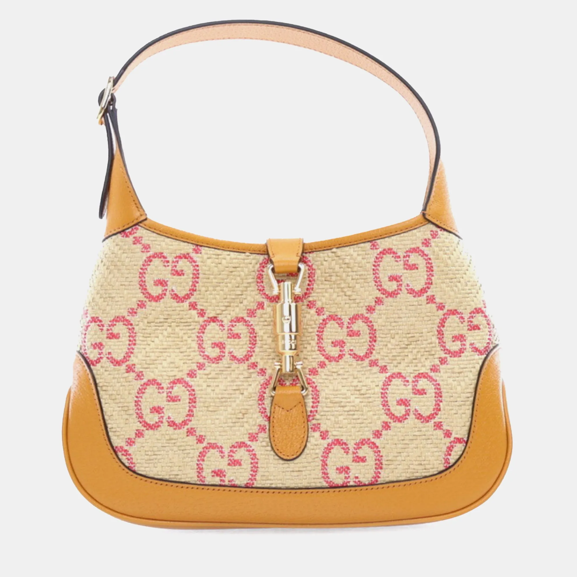 Beige/Brown Raffia Small GG Jackie 1961 Shoulder Bag
