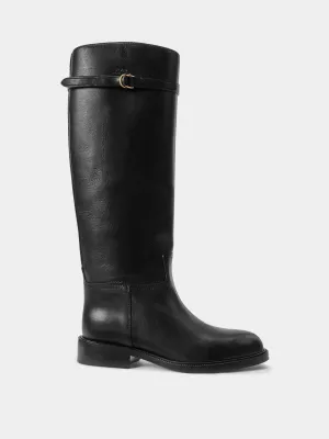 Black leather riding boots