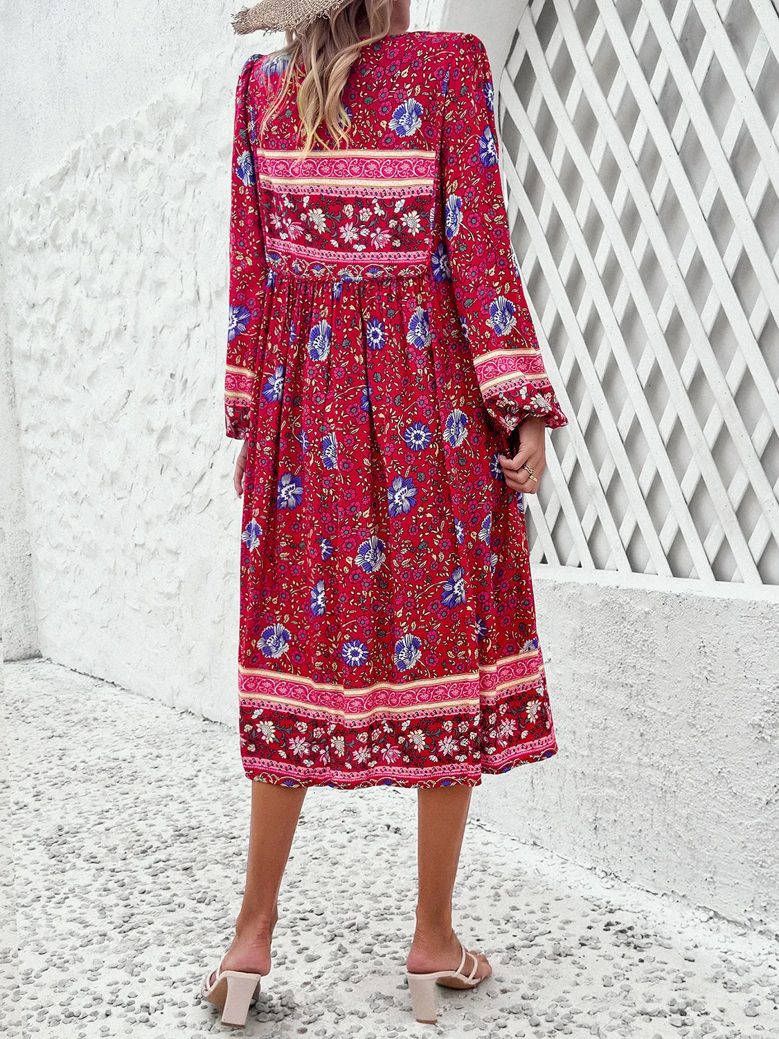 Blue Zone Planet |  Raven's Tassel Tied Boho Printed Long Sleeve Midi Dress
