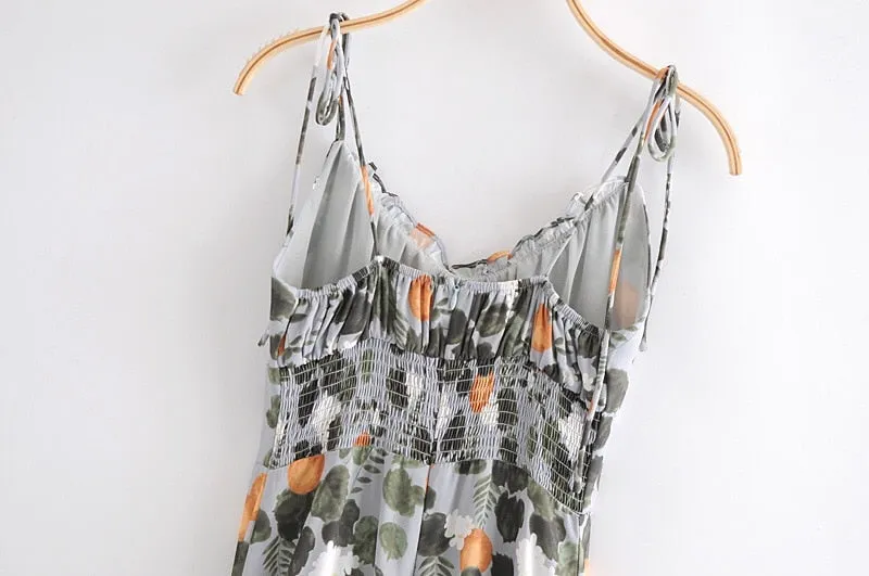 Boho Midi Dress, Strappy Sundress, Madarin Garden Green