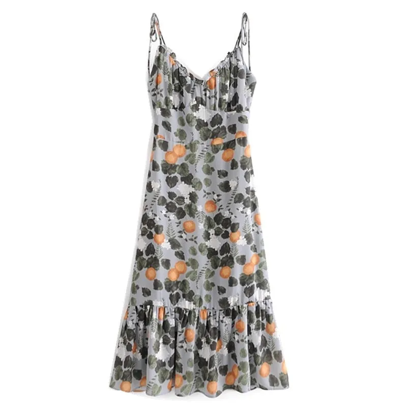 Boho Midi Dress, Strappy Sundress, Madarin Garden Green