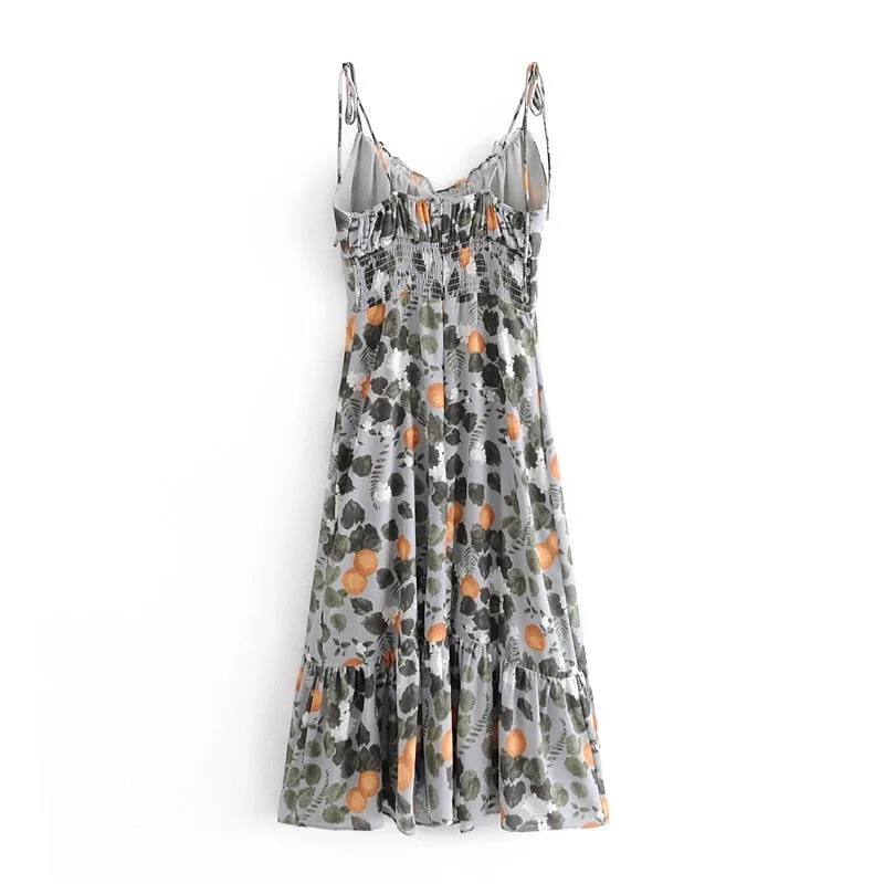 Boho Midi Dress, Strappy Sundress, Madarin Garden Green