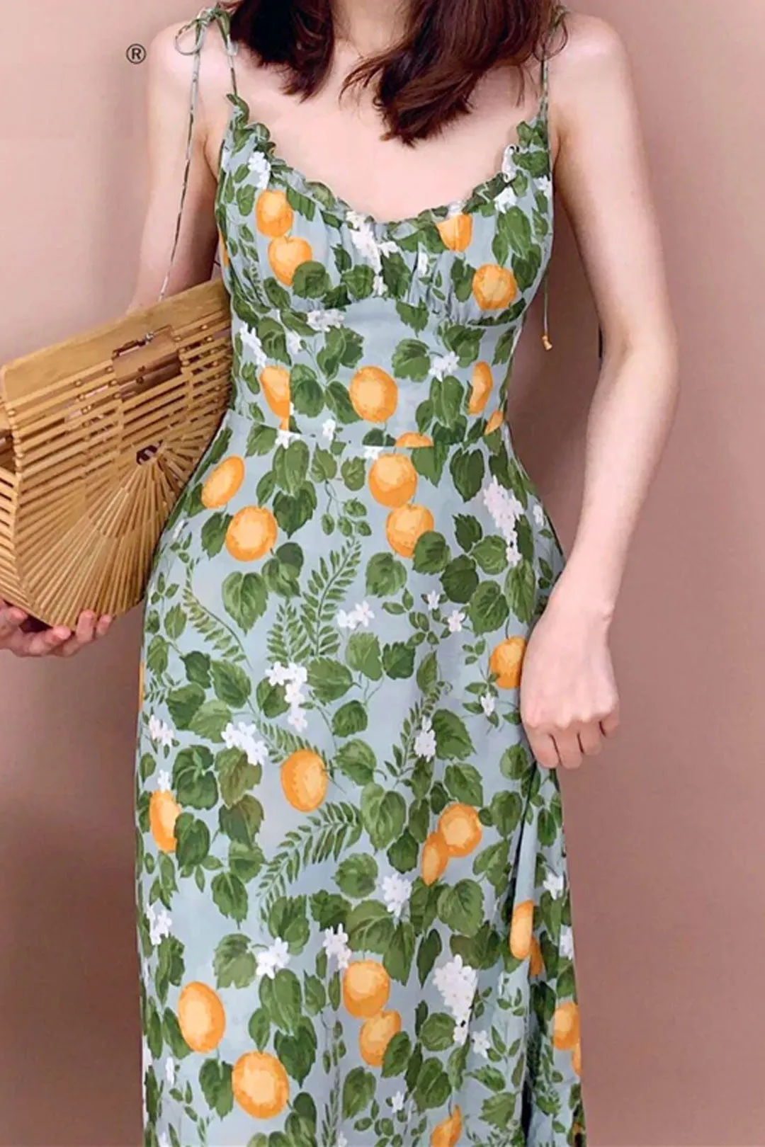 Boho Midi Dress, Strappy Sundress, Madarin Garden Green