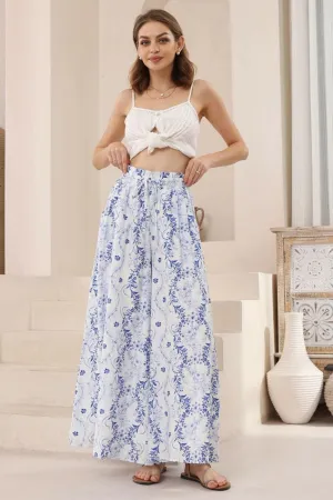 Charli Pants -  Paper Bag High Waisted Wide Leg Pants in Meadow Print