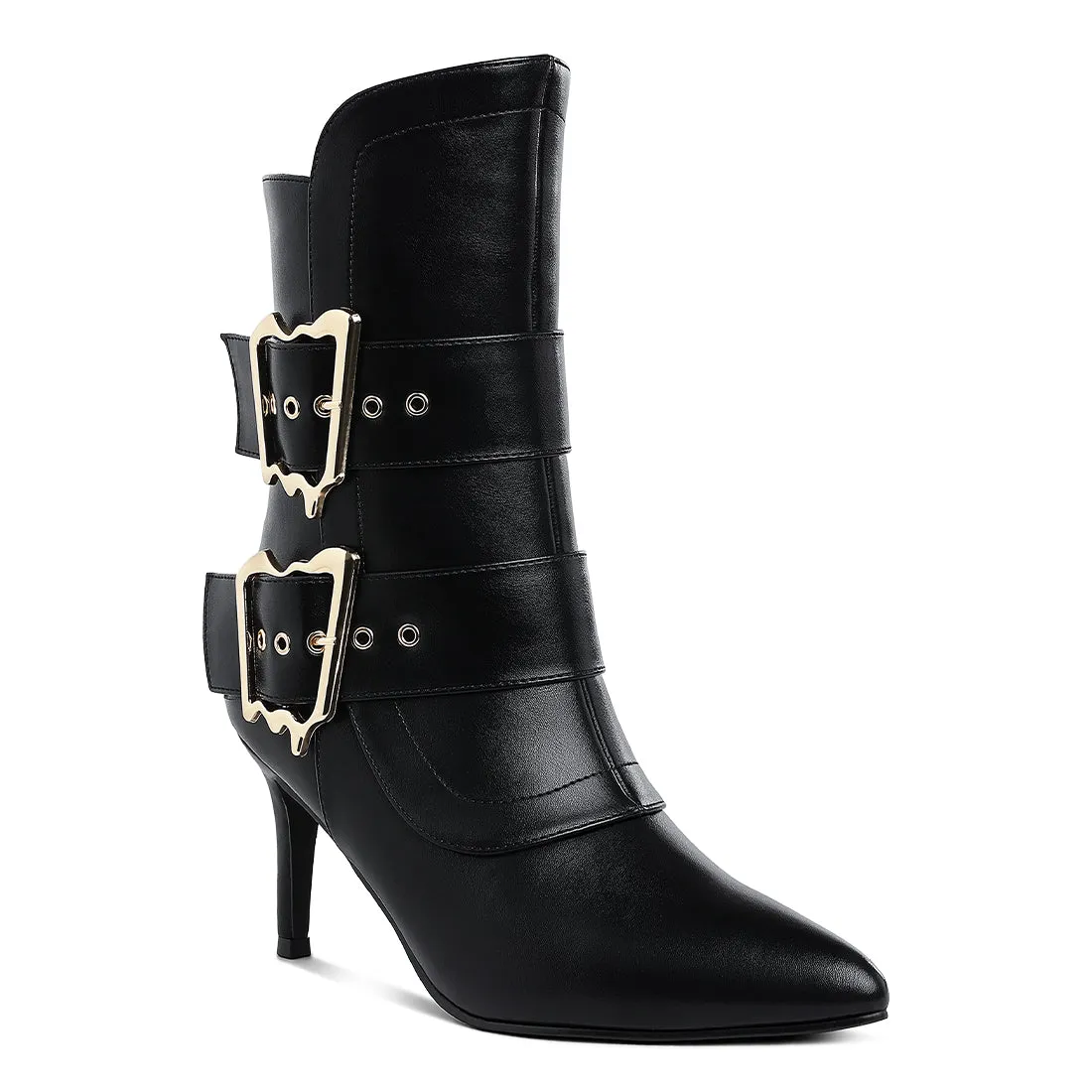 Chunky Buckle Strap Ankle Boots