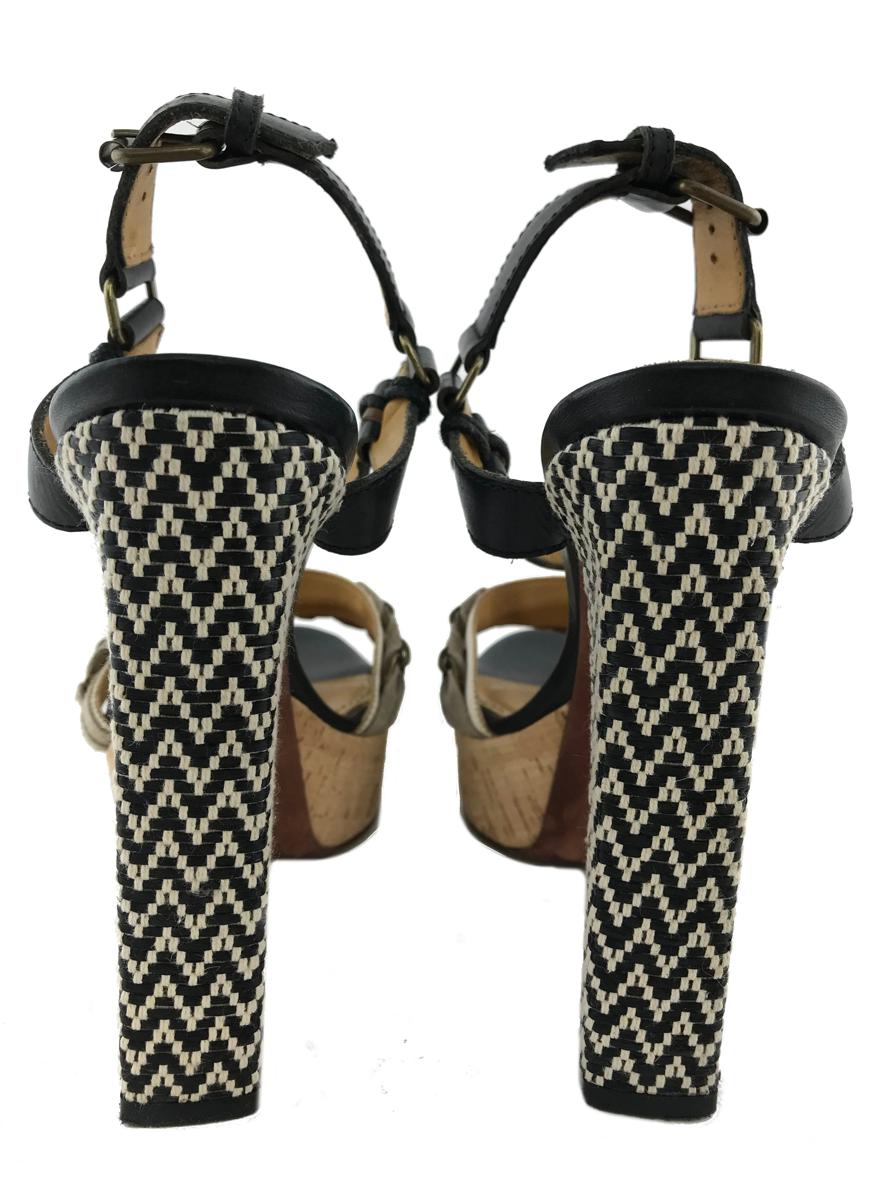 Lanvin Braided Leather and Raffia Platform Sandals Size 9