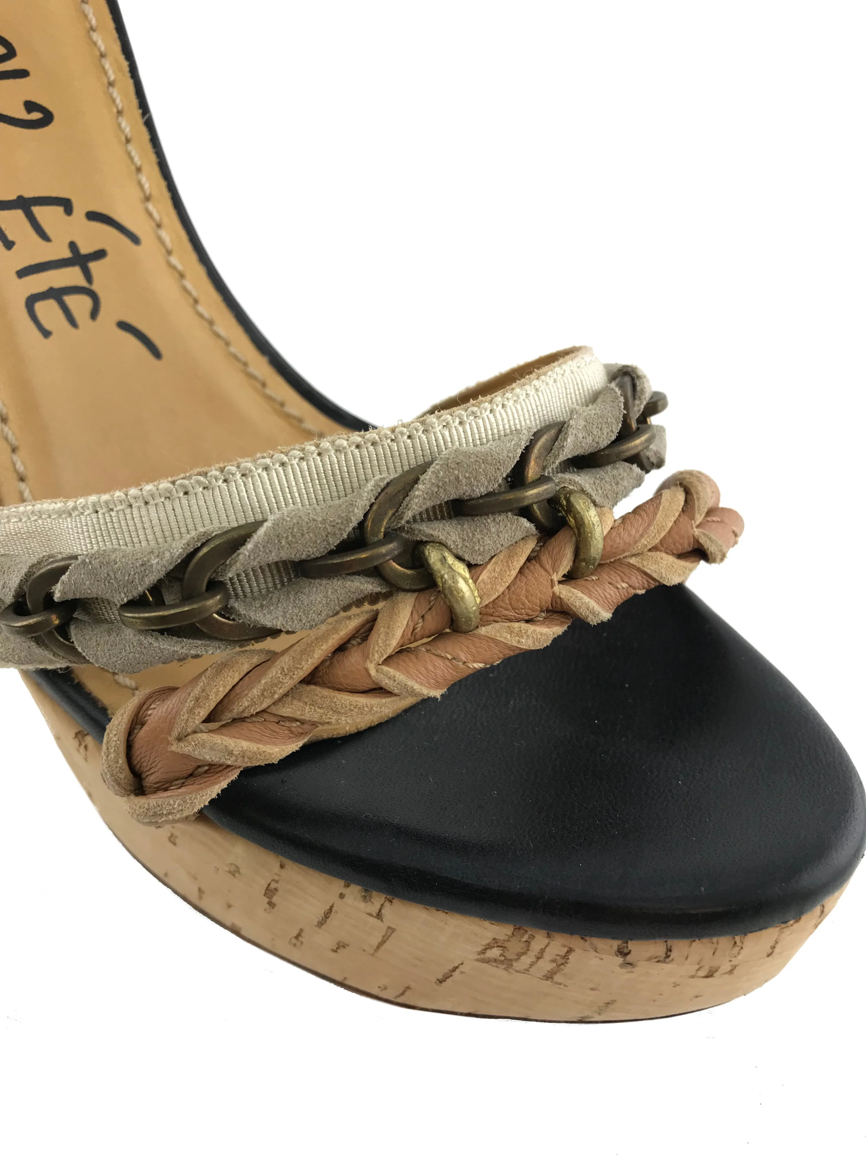 Lanvin Braided Leather and Raffia Platform Sandals Size 9