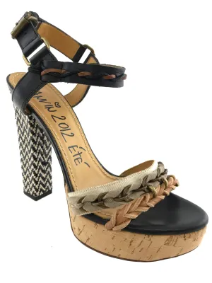 Lanvin Braided Leather and Raffia Platform Sandals Size 9