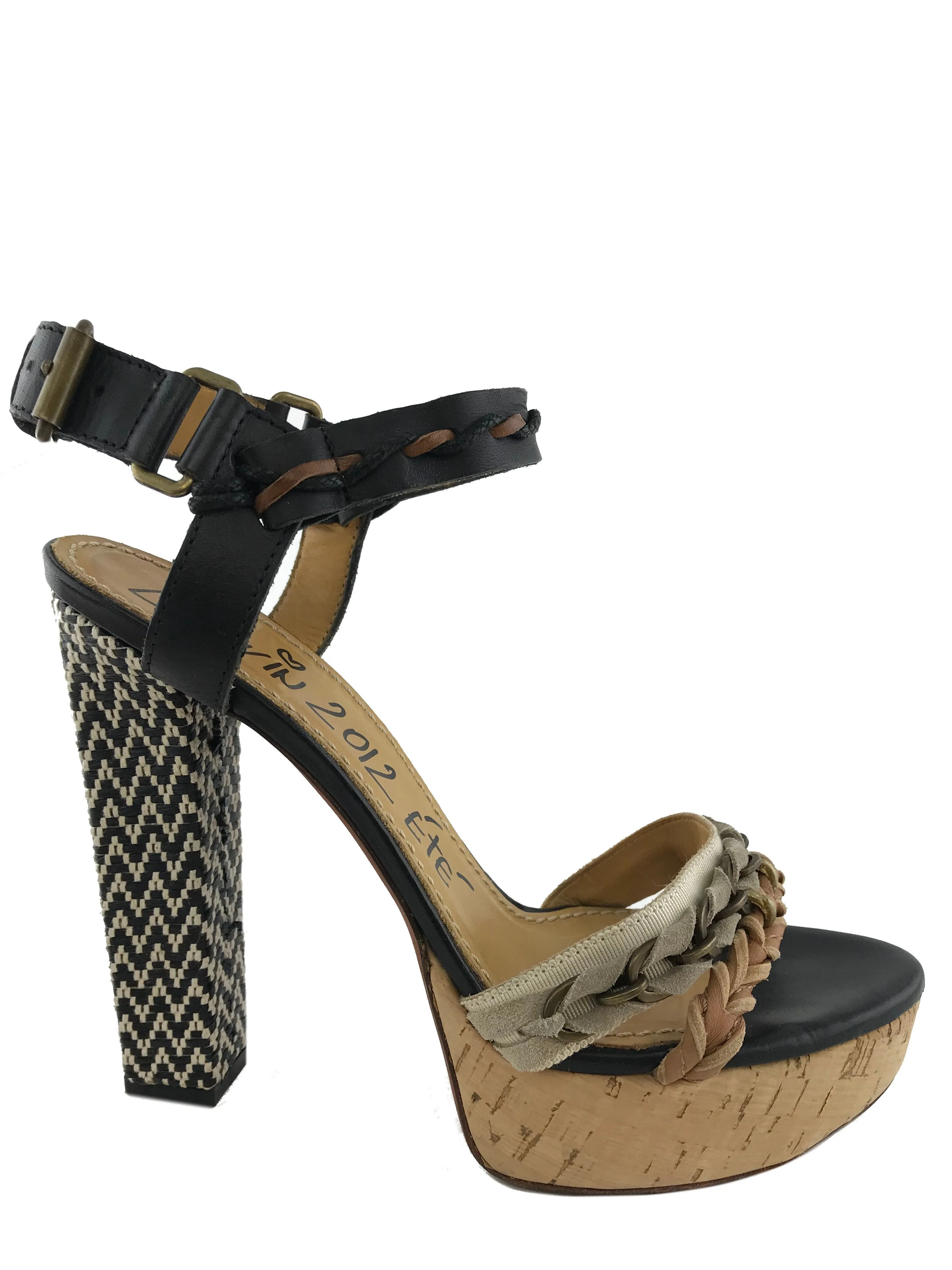 Lanvin Braided Leather and Raffia Platform Sandals Size 9