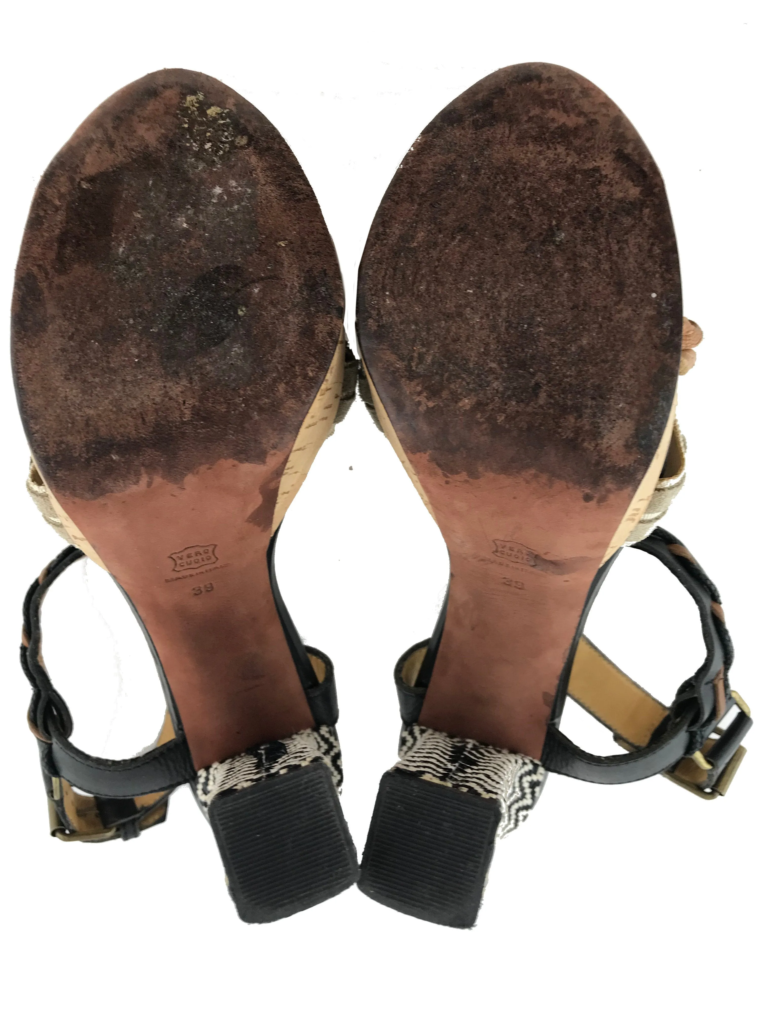 Lanvin Braided Leather and Raffia Platform Sandals Size 9