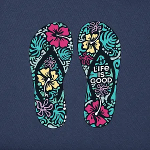Life is Good W SS Crusher Lite Vee Hibiscus Flip Flop DK BL