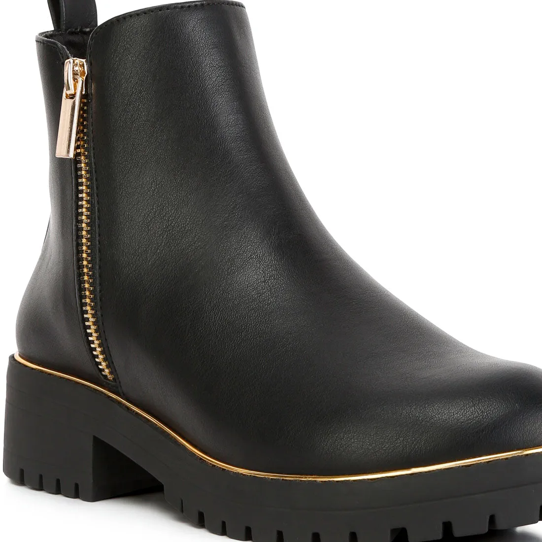 Metallic Frame Block Heel Boots