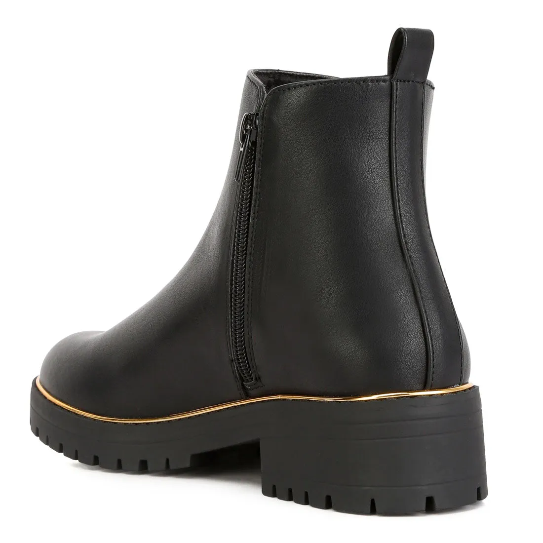 Metallic Frame Block Heel Boots