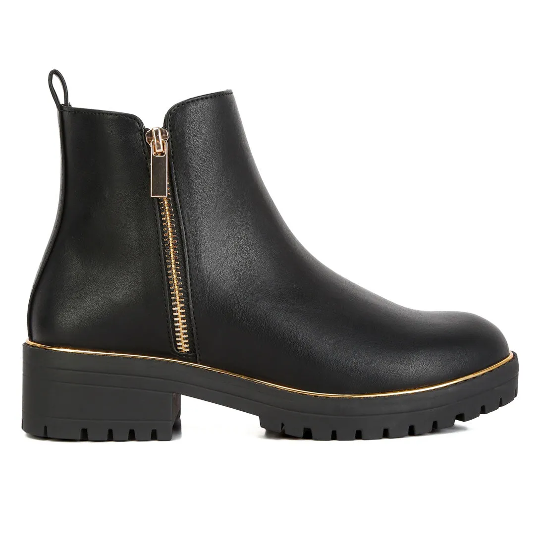 Metallic Frame Block Heel Boots