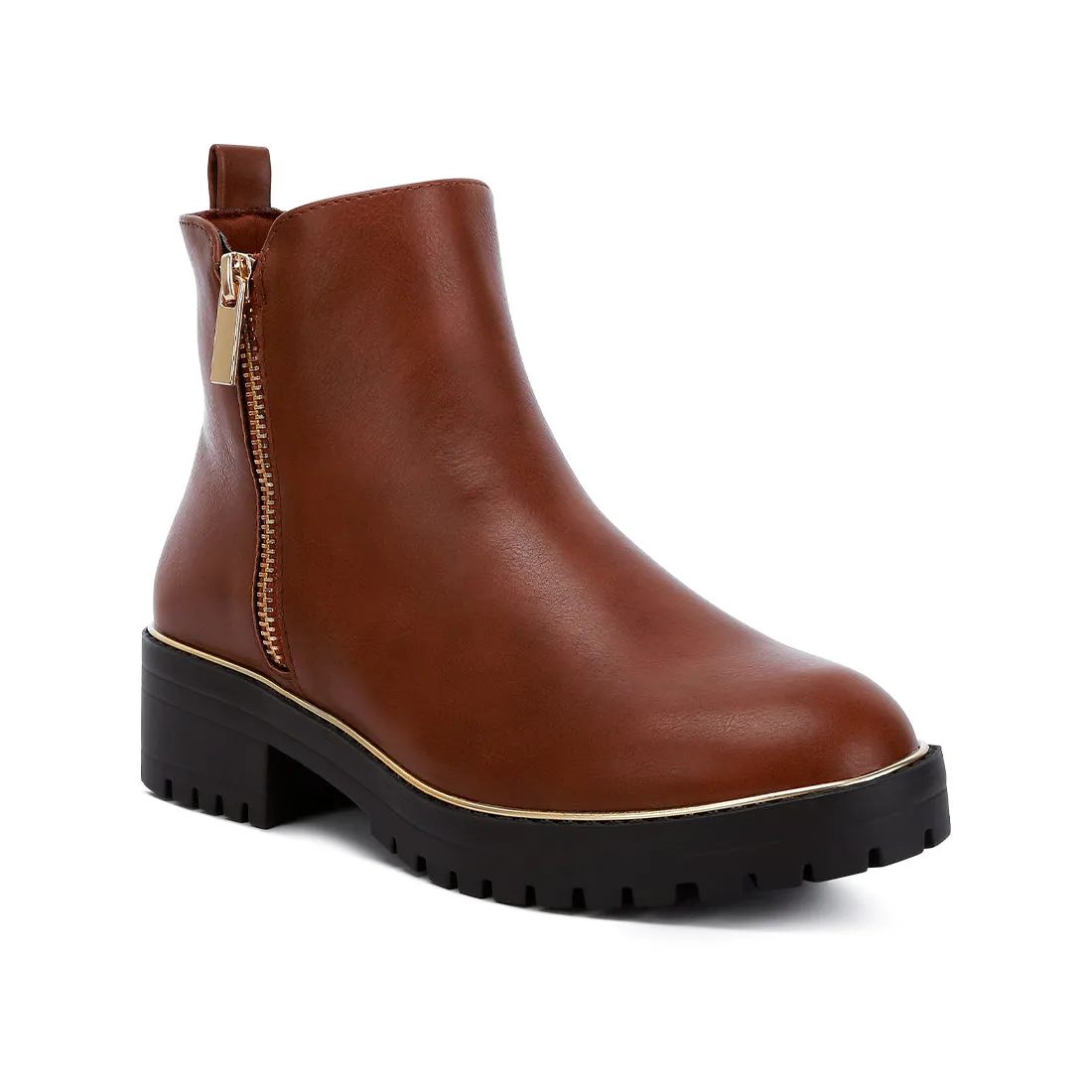 Metallic Frame Block Heel Boots