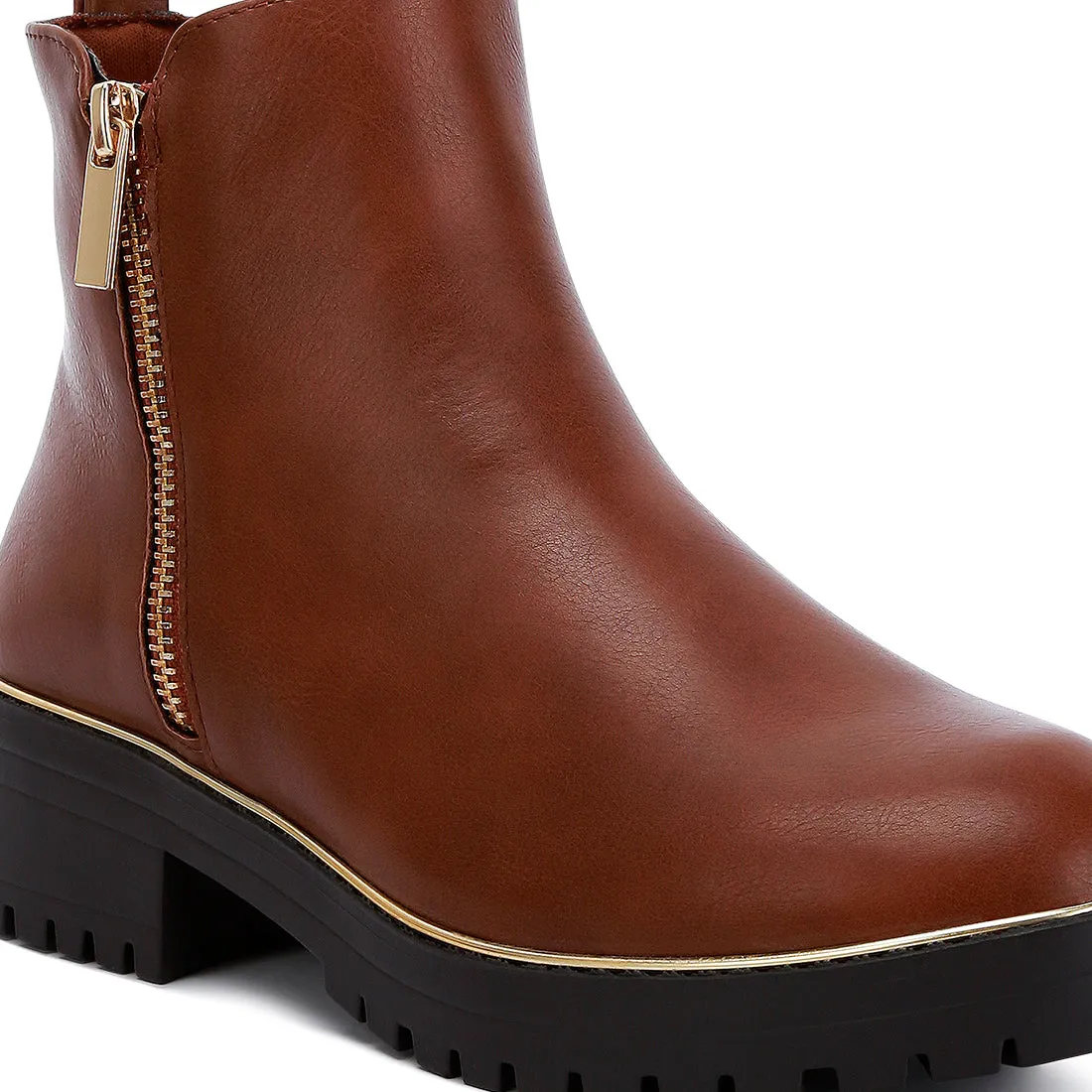 Metallic Frame Block Heel Boots