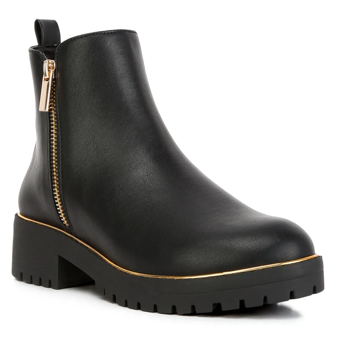 Metallic Frame Block Heel Boots