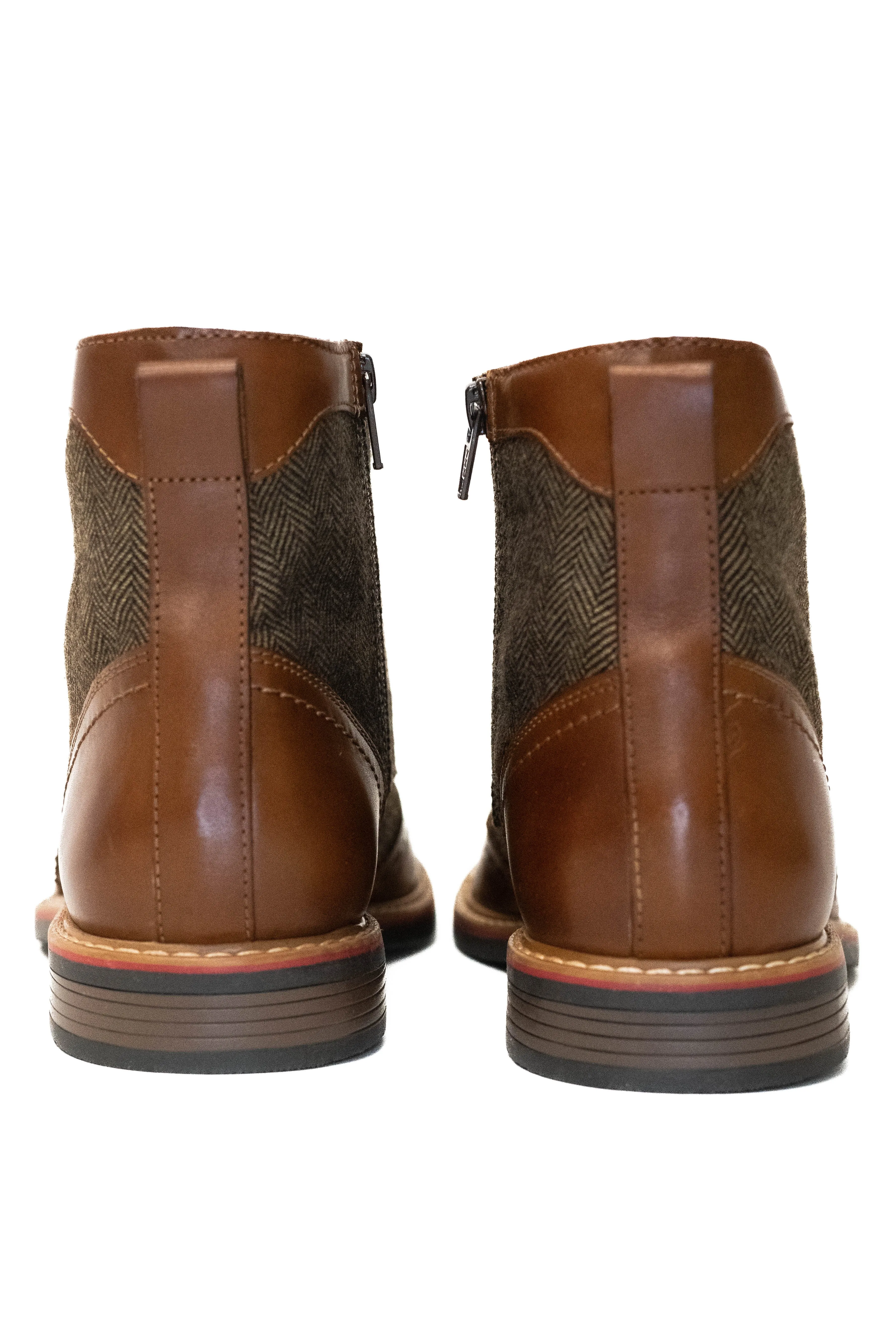 Roamers Tan Leather & Herringbone Tweed Brogue Boots