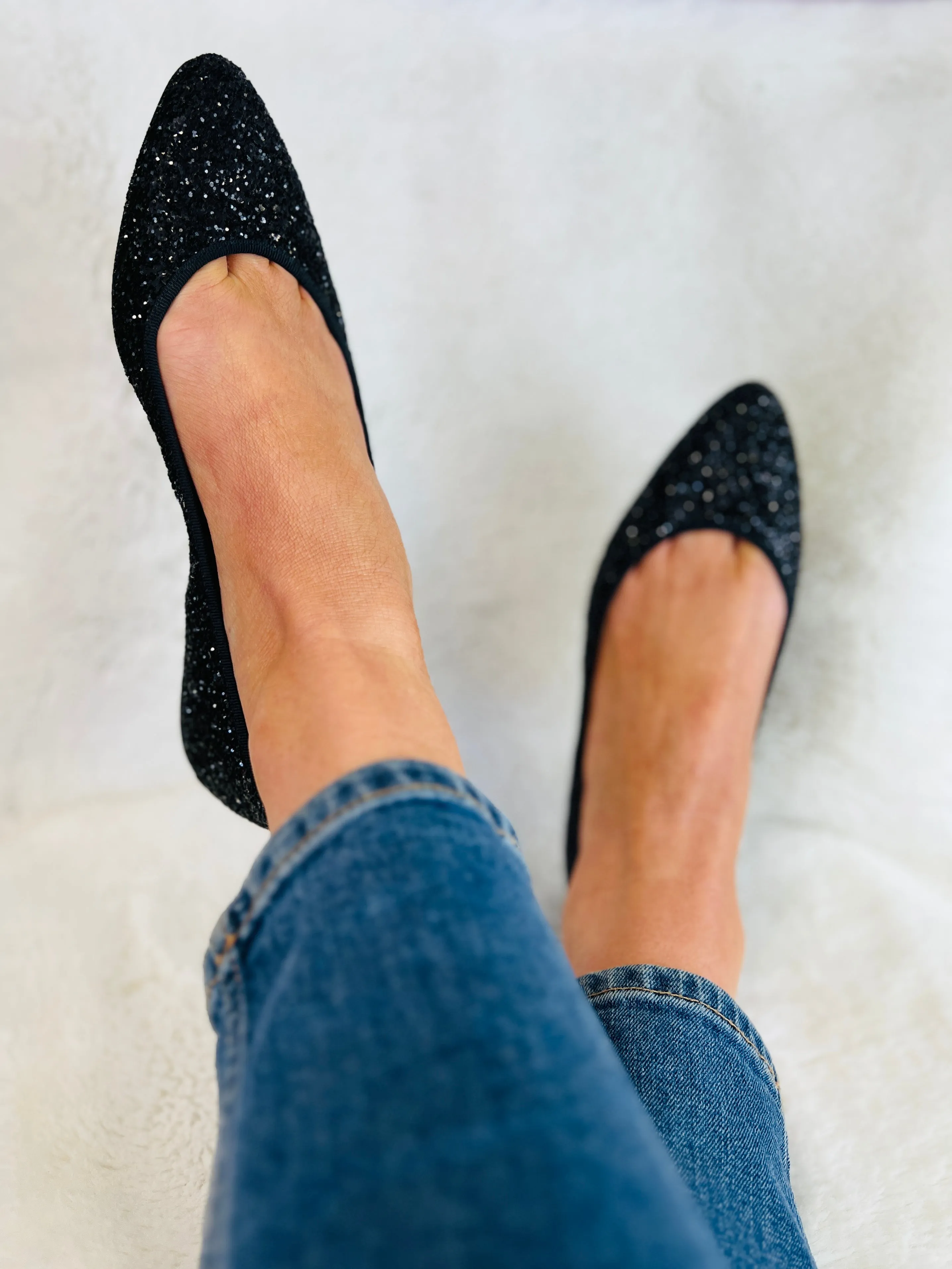 SAMPLE SALE Black Glitter Ballet Pump