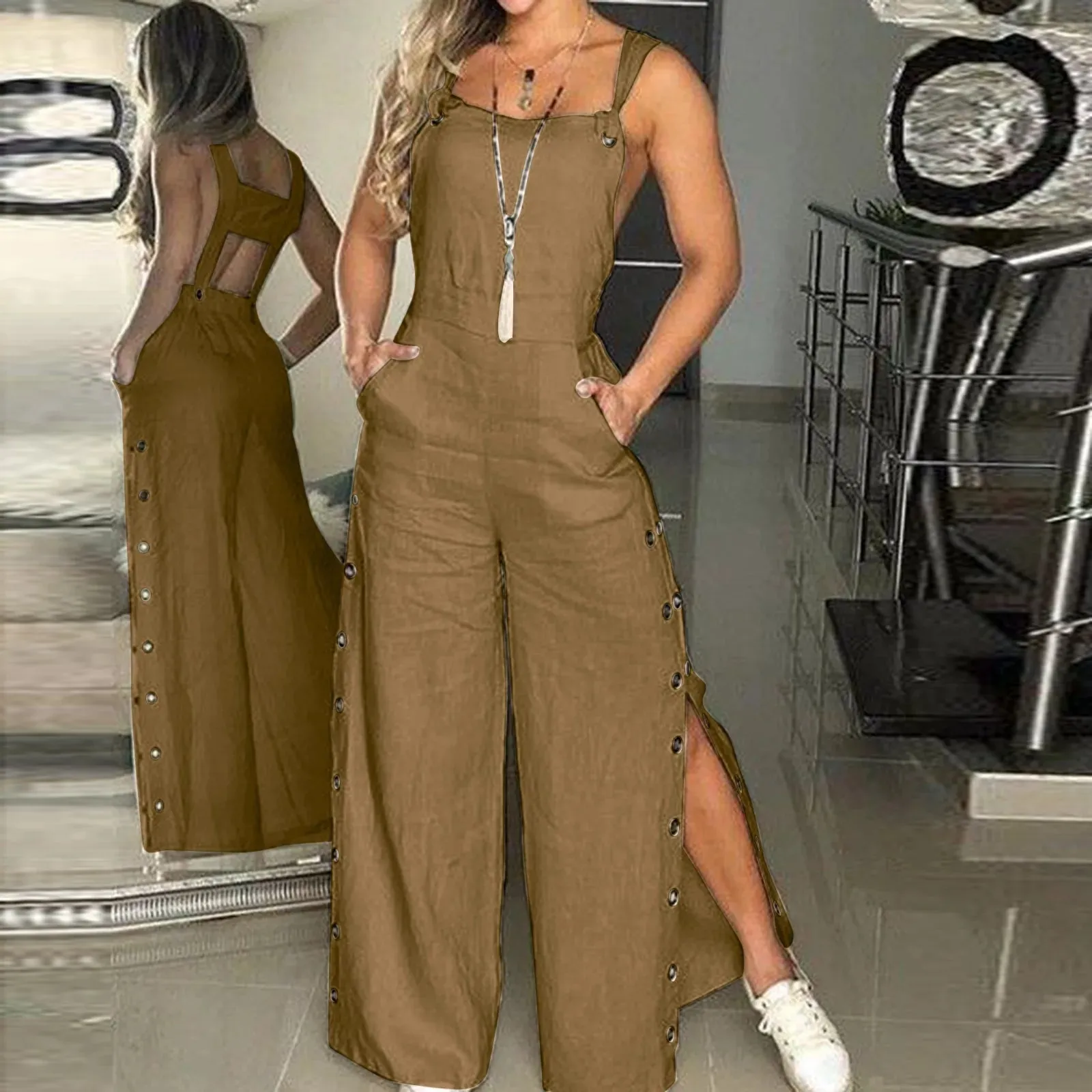 Twisted Knot Cotton Linen Wide Leg Romper