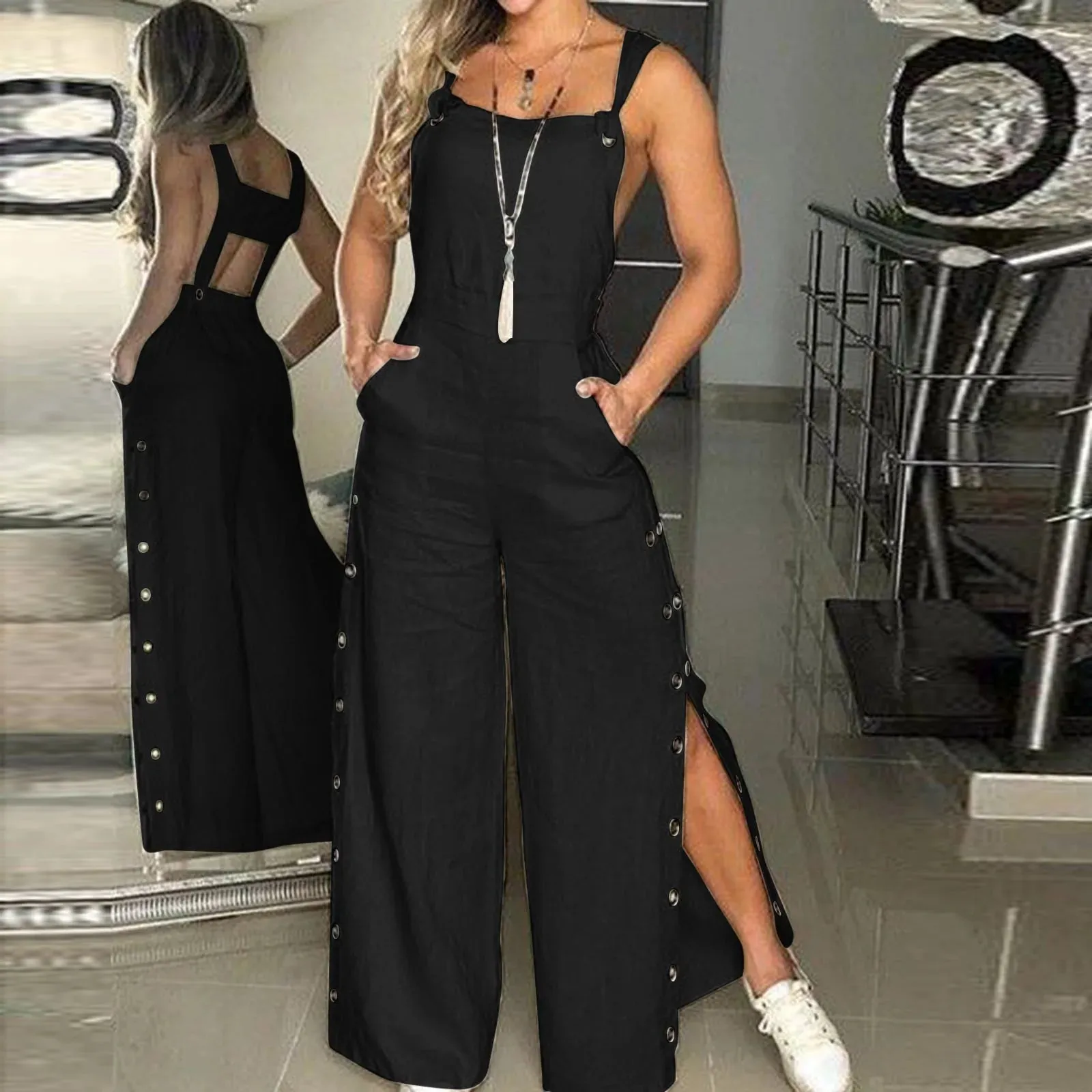 Twisted Knot Cotton Linen Wide Leg Romper