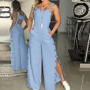 Twisted Knot Cotton Linen Wide Leg Romper
