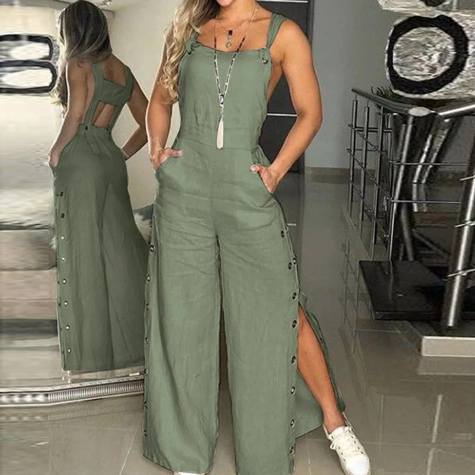 Twisted Knot Cotton Linen Wide Leg Romper