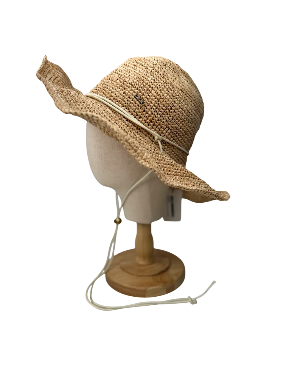 WAVEZ SWIMWEAR Nude Raffia Hat Beige - White Strap One Size