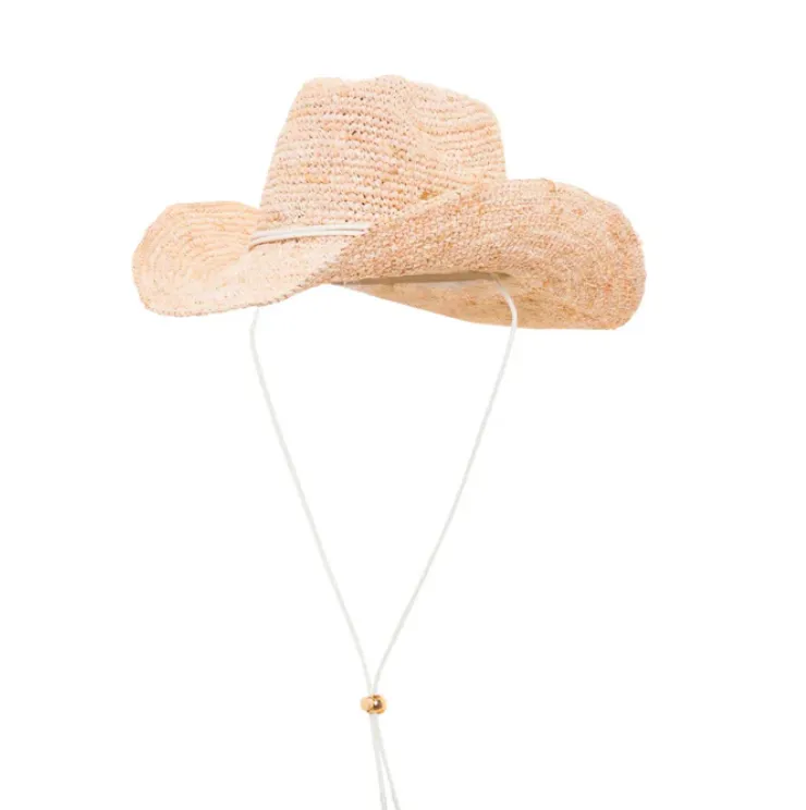 WAVEZ SWIMWEAR Nude Raffia Hat Beige - White Strap One Size