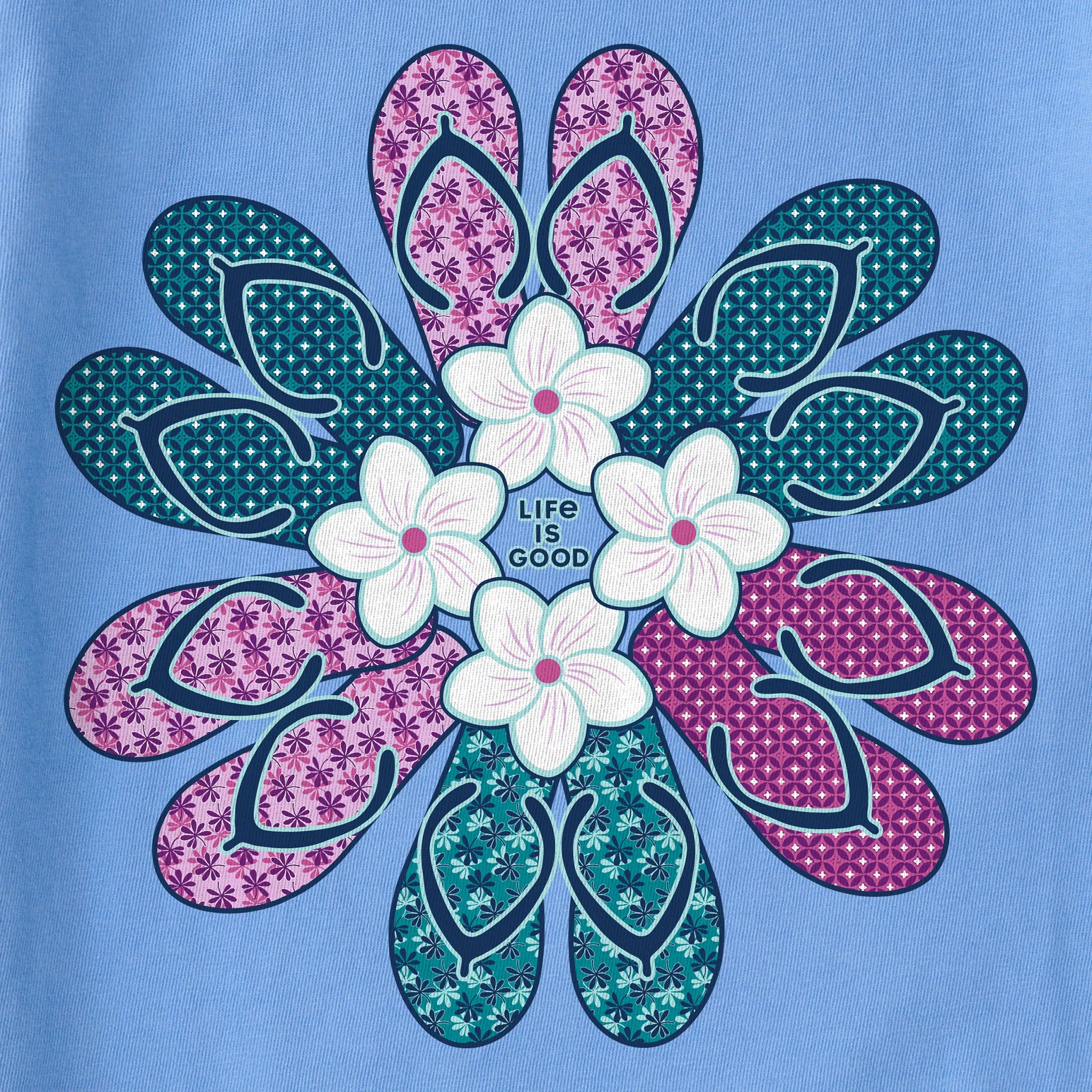Women's Flip Flop Flower Short Sleeve Crusher Vee