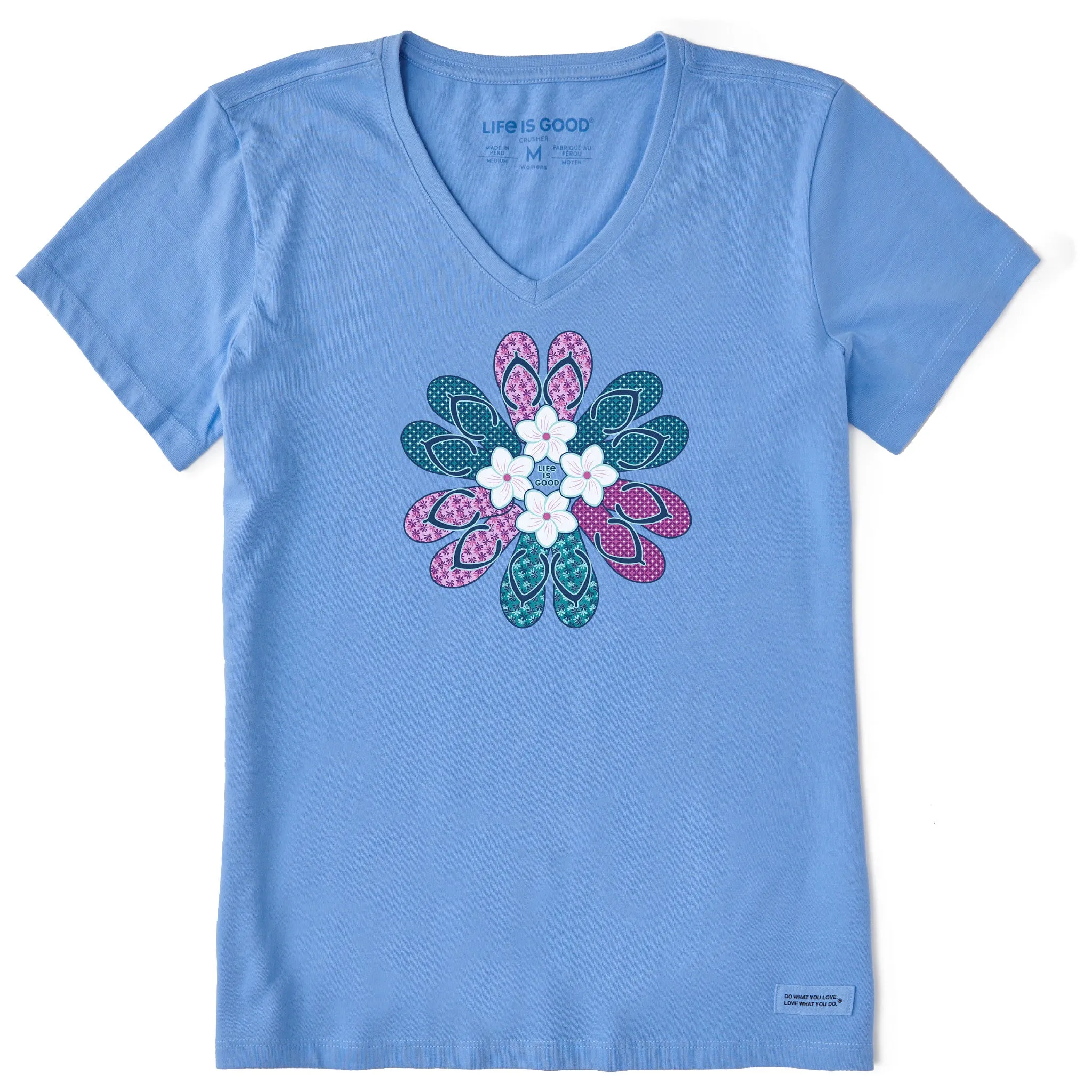 Women's Flip Flop Flower Short Sleeve Crusher Vee