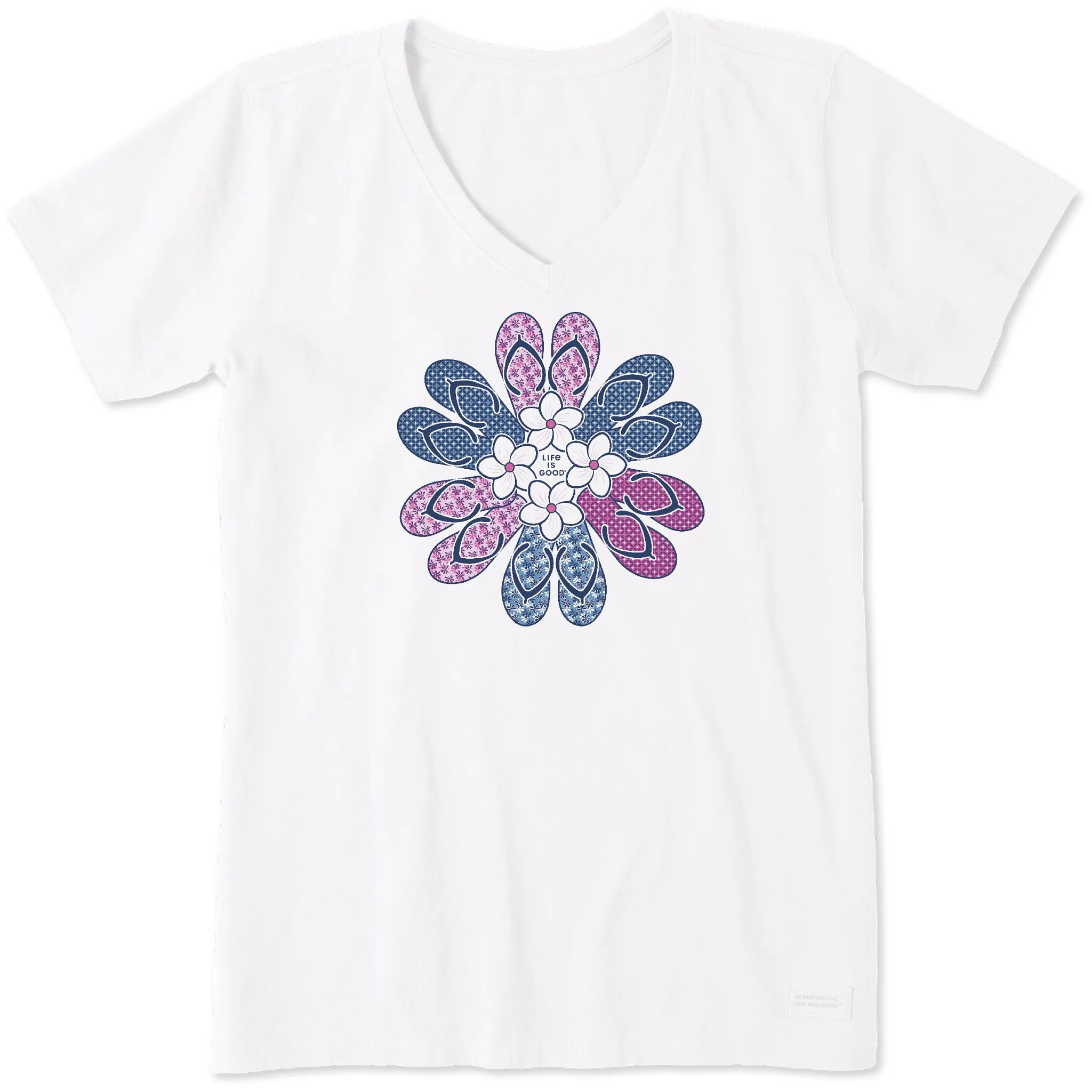 Women's Flip Flop Flower Short Sleeve Crusher Vee