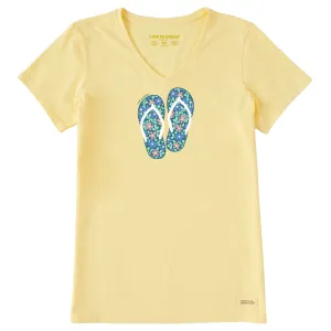 Women's Flower Flips Short Sleeve Crusher Vee