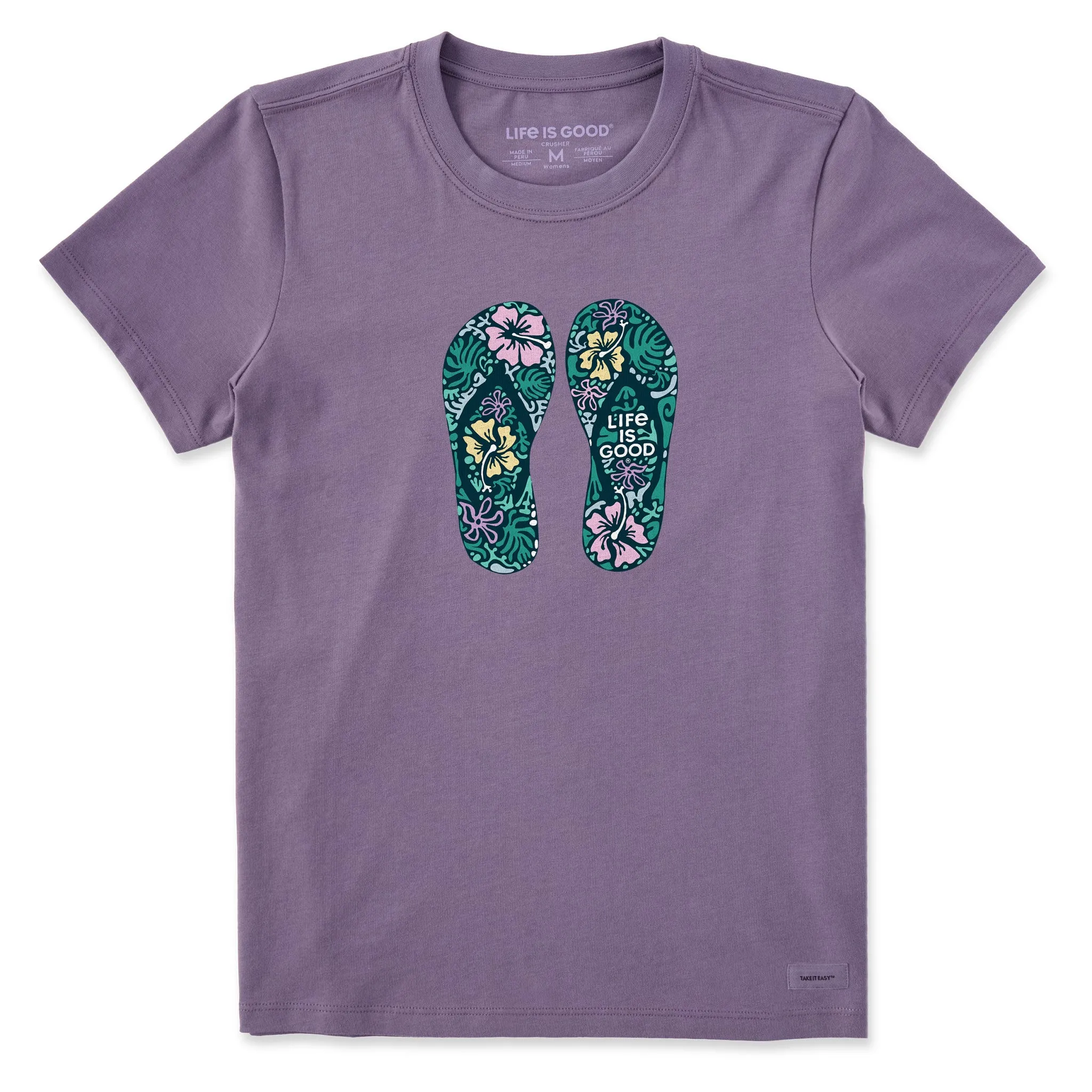 Women's Hibiscus Flip Flops Short Sleeve Crusher Tee
