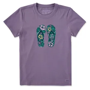 Women's Hibiscus Flip Flops Short Sleeve Crusher Tee