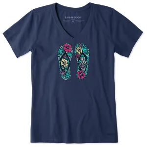 Women's Hibiscus Flip Flops Short Sleeve Vee