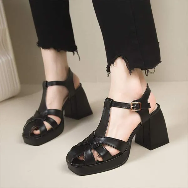 Women's Platform Closed-Toe Chunky Heel Sandals 69494894C
