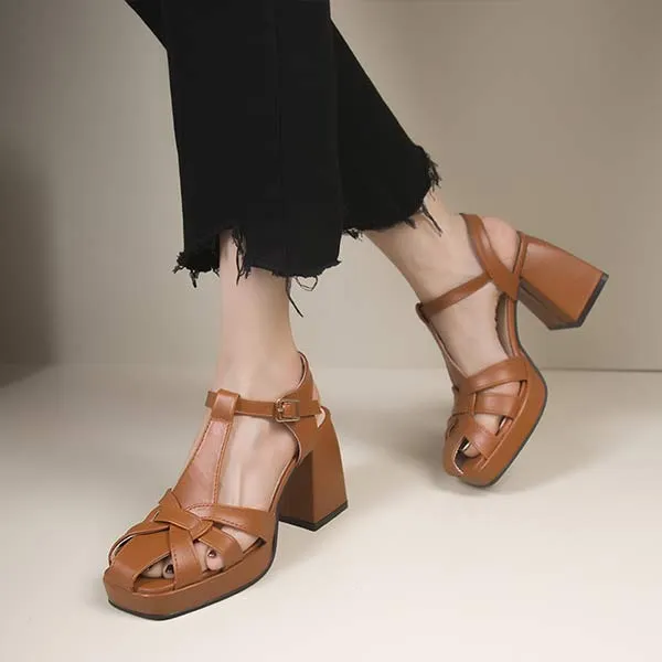 Women's Platform Closed-Toe Chunky Heel Sandals 69494894C