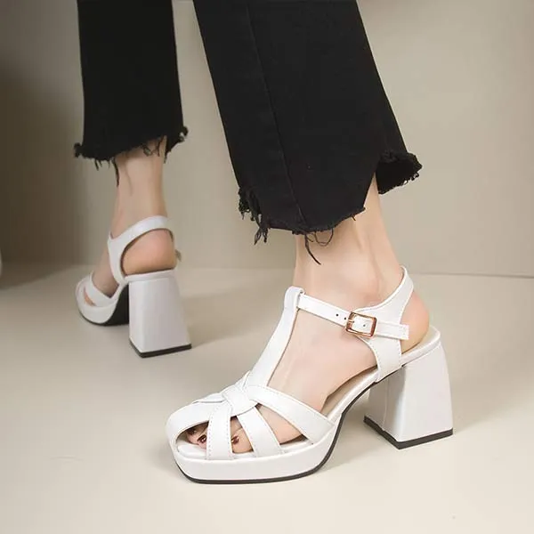 Women's Platform Closed-Toe Chunky Heel Sandals 69494894C