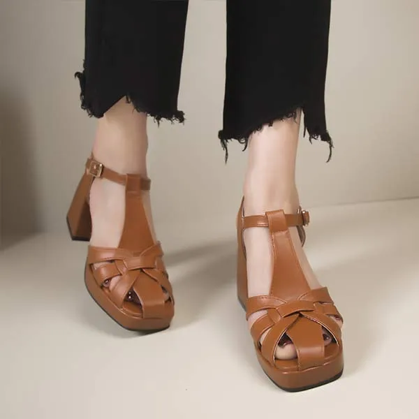 Women's Platform Closed-Toe Chunky Heel Sandals 69494894C